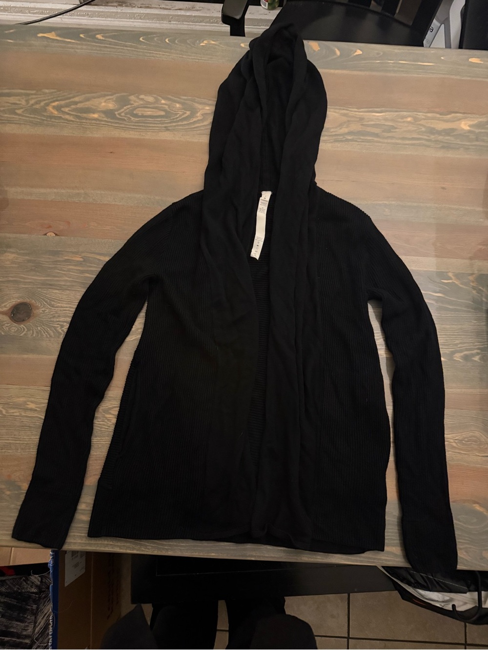 lululemon athletica Black Ribbed Open Cardigan with Hood and pockets